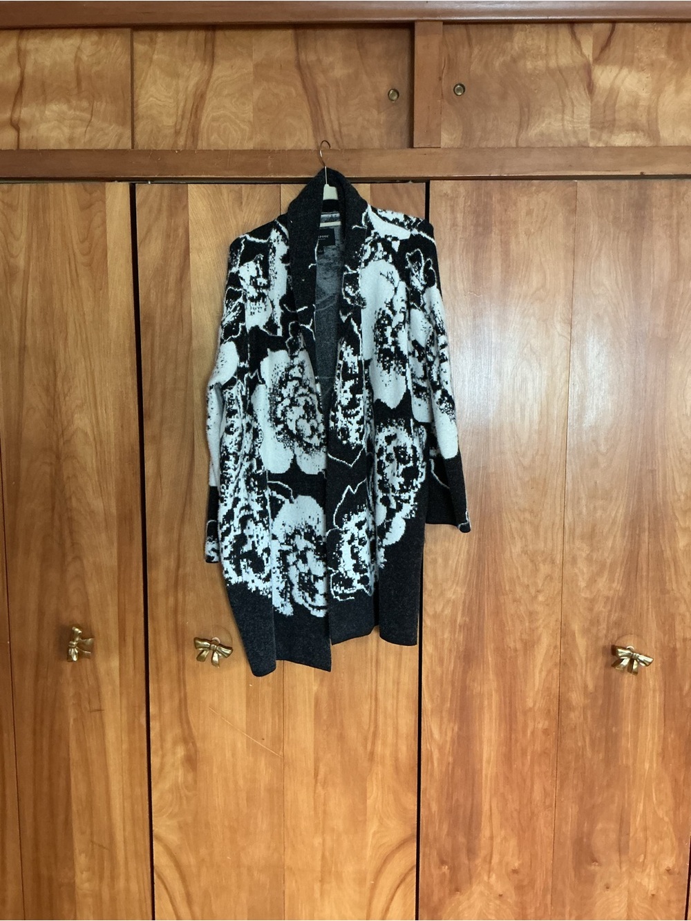 Liverpool Black and White Floral Open-Front Cardigan
